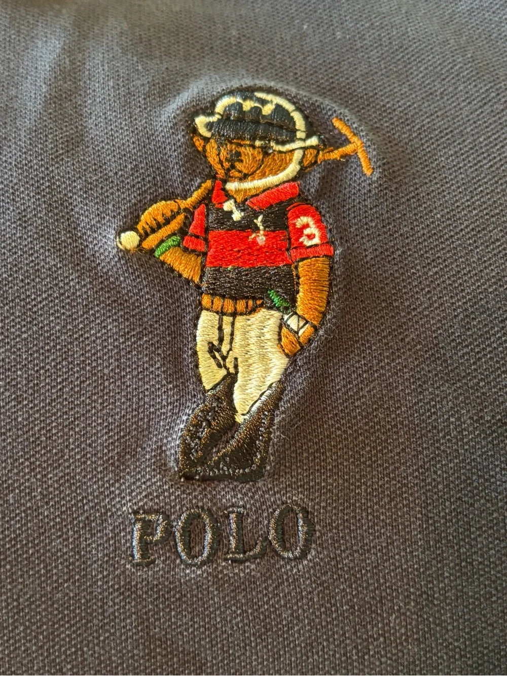 Vintage Ralph Lauren Navy Polo with Red, White Trim and Embroidered Bear